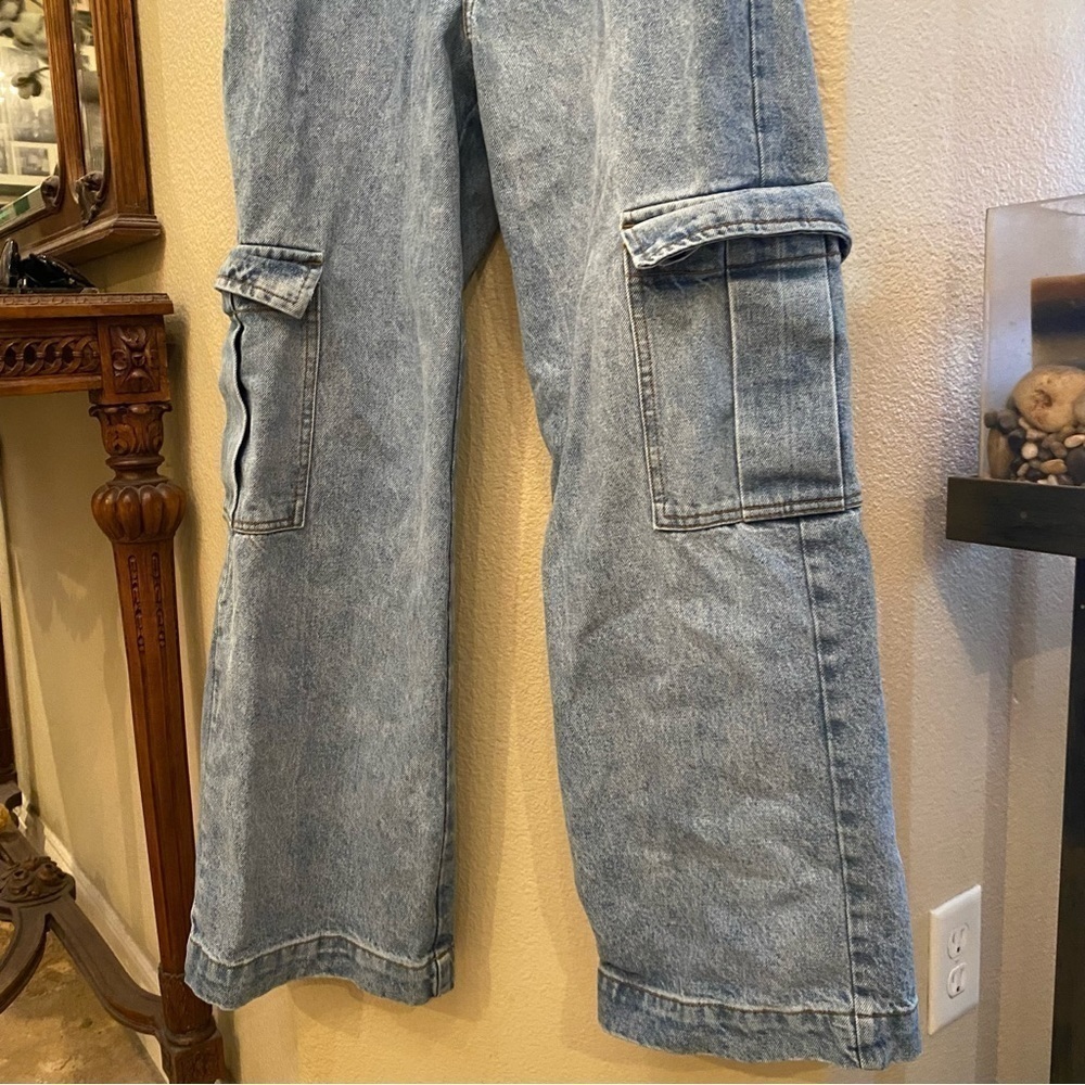 J. GALT Brandy Melville Light Blue Cargo Wide Leg Baggy Jeans Size Small - Picture 3 of 9